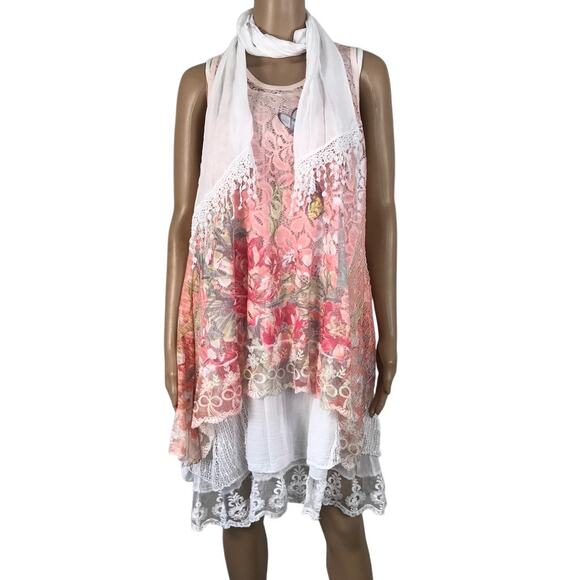 MODA LUCIDO Italian Crochet Lace Dress M Overlay Cottage Fairy Boho Preppy NWT - Picture 6 of 12